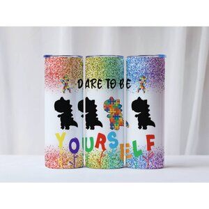 20oz Autism Awareness Dare to be Yourself Dinosaur Tumbler